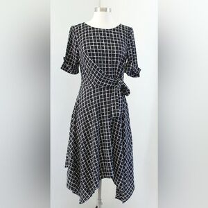 Anthropologie Black and White Grid Asymmetrical Tie-Waist Dress
